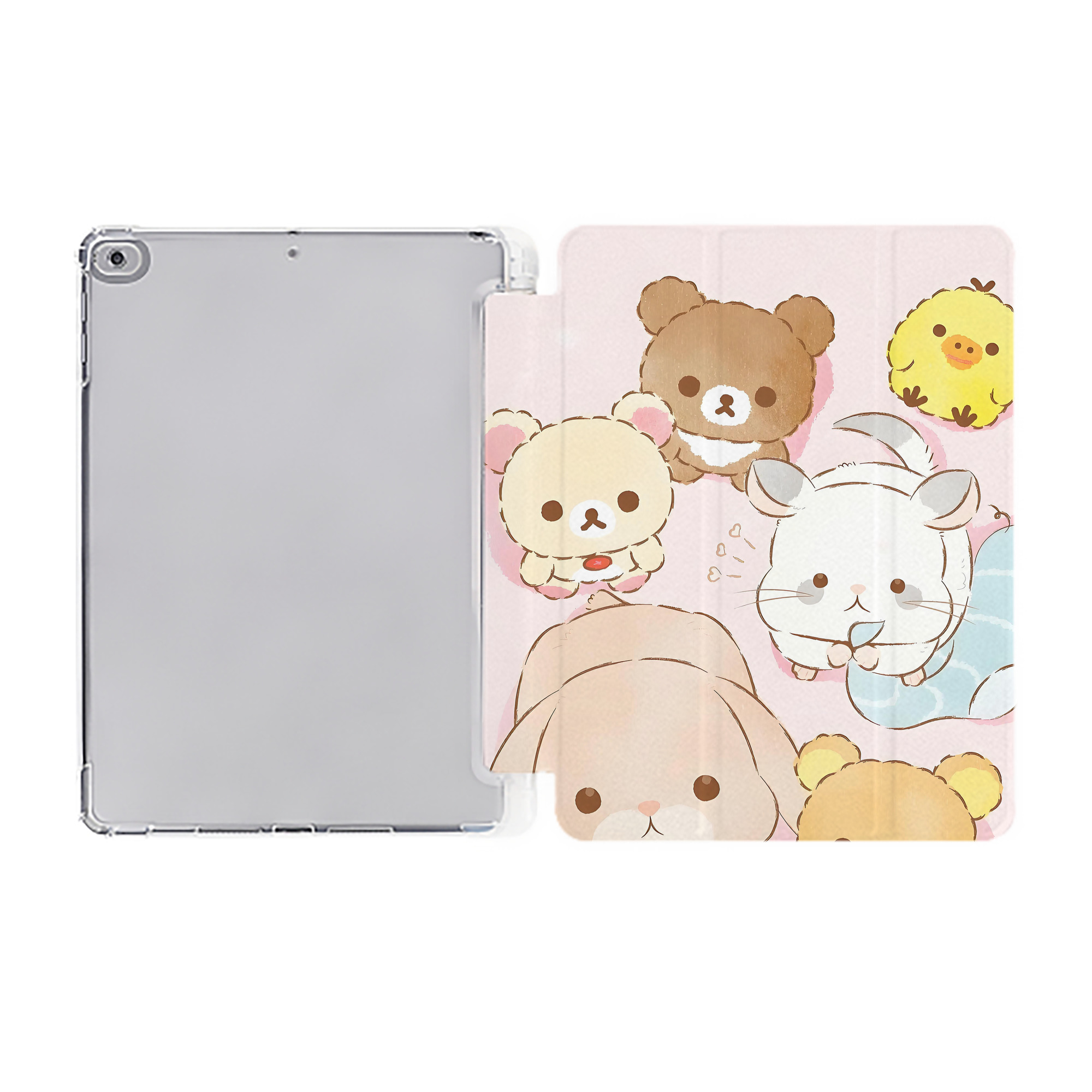 （画像用） リラックマ リラックマ キイロイトリ Rilakkuma Korilakkuma Kiiroitori IPad ケース ペン収納付き 三つ折りスタンド PUレザー×シリコン 対応機種9.5/10.5/10.9インチ
